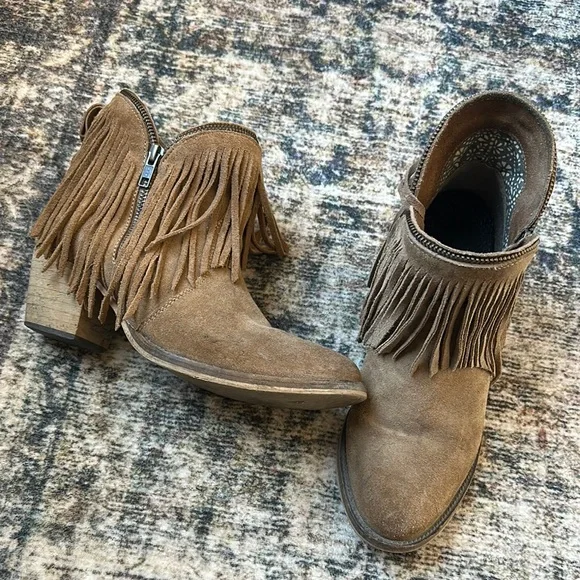 Fringe Suede Ankle Boots - Brown - Picture 3 of 3